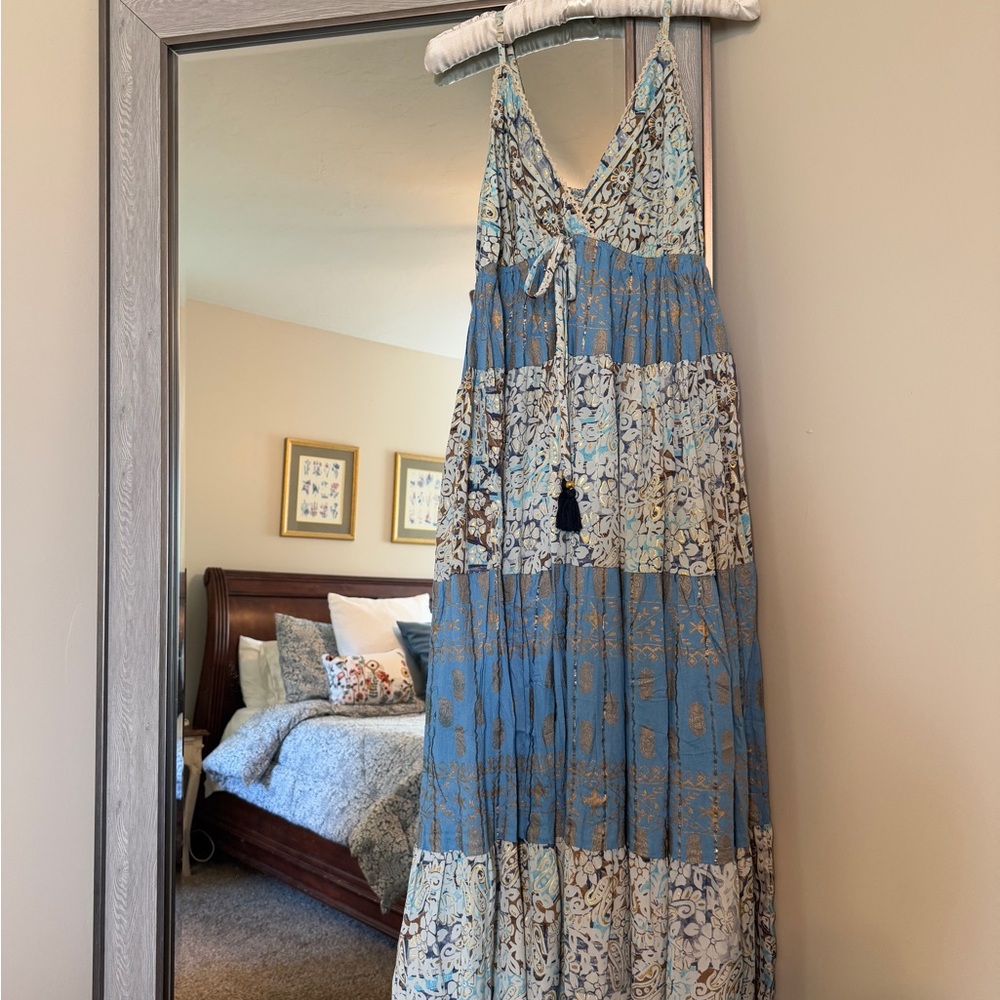 Bohemian Blue and Cream Maxi Dress